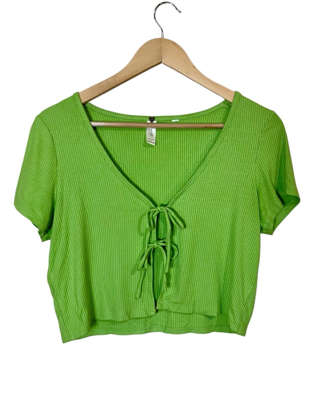 LA Hearts Lime Green Cropped Ribbed Knit Front Tie Top Size Small